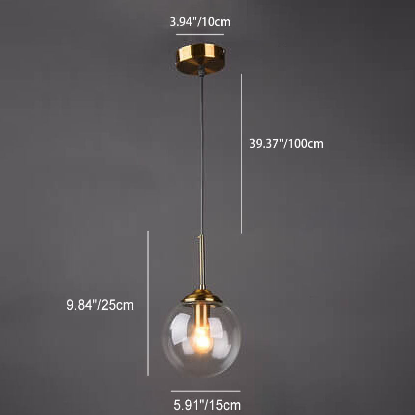 Nordic Copper Glass Spherical Island Light Chandelier for Dining Room