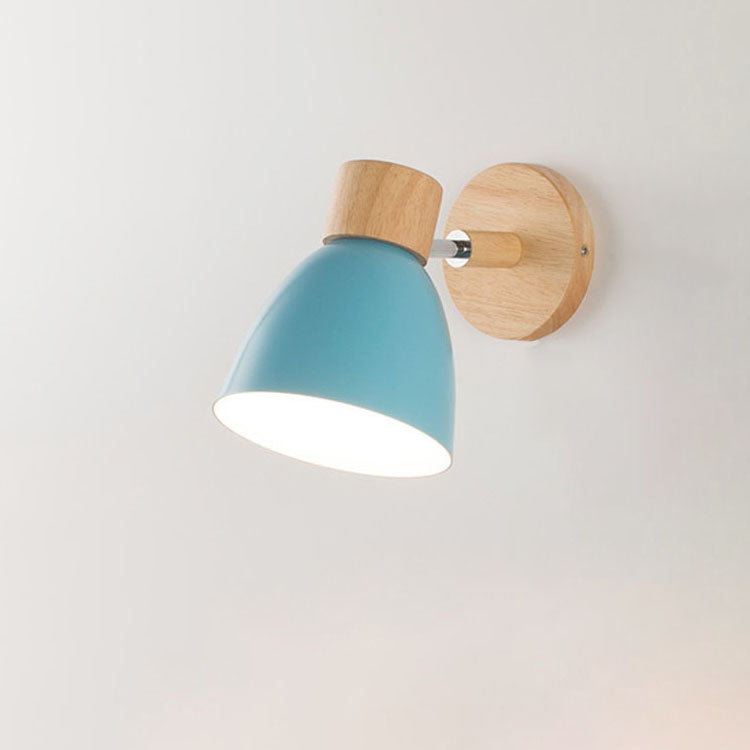 Modern Minimalist Solid Color Macaron Iron Wood Wall Sconce for Bedroom