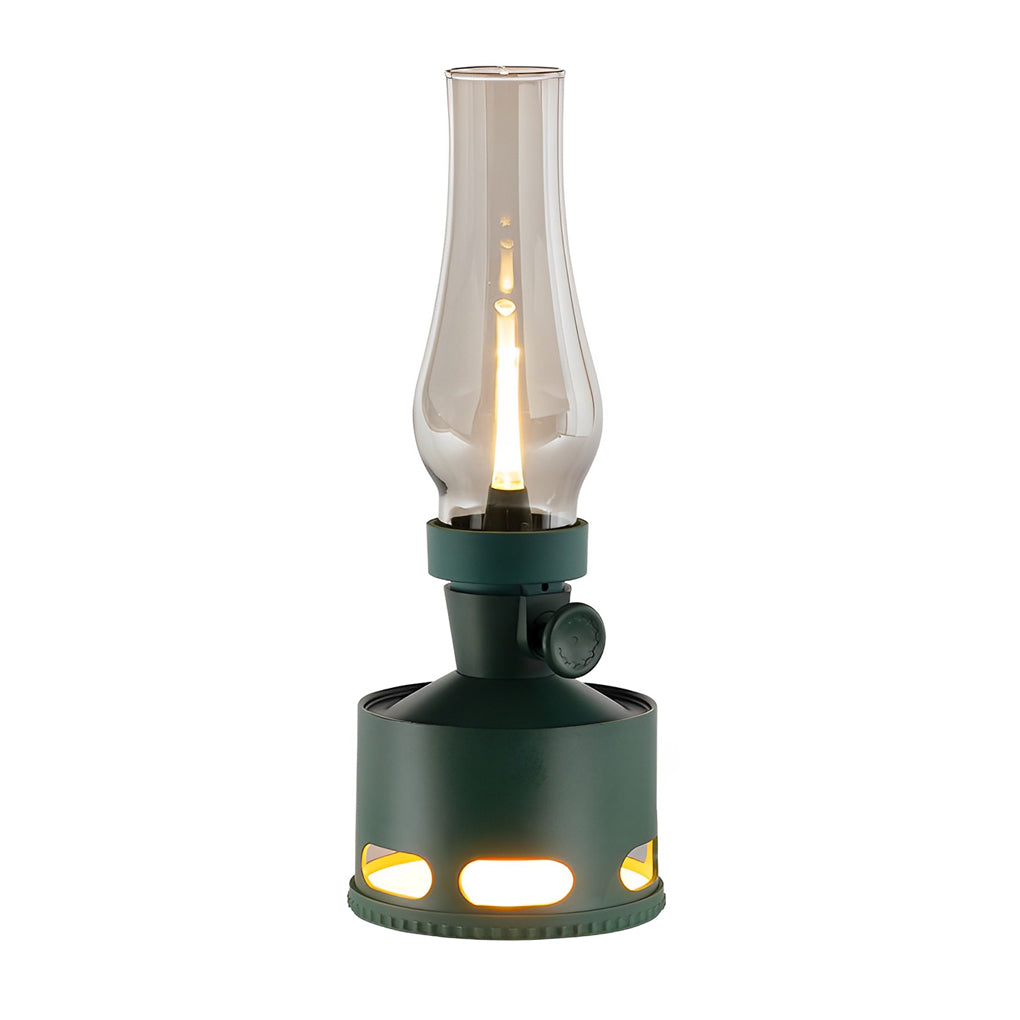 Modern Silver Metal Battery-Operated Kerosene-Style LED Table Lamp