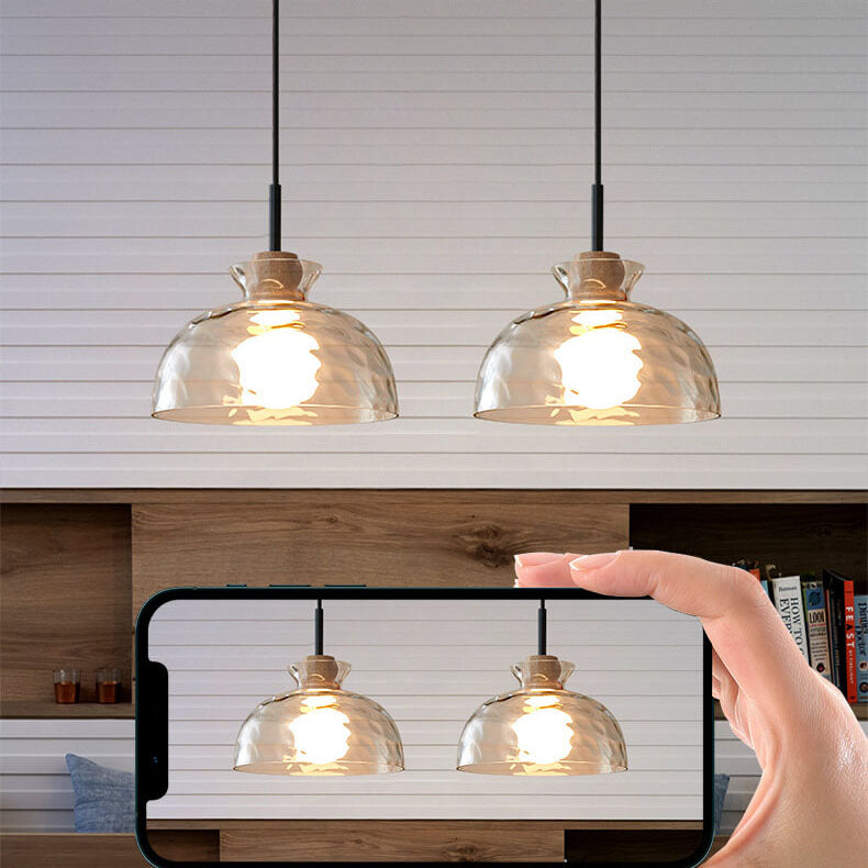 Scandinavian Clear Rippled Glass Pendant Light for Kitchen or Dining Room