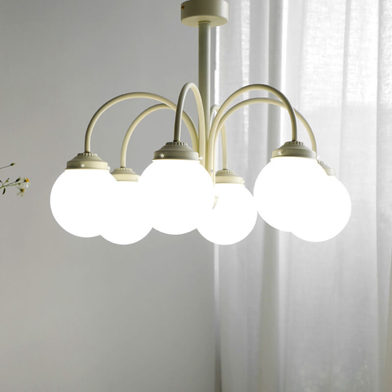 Retro Milky White Glass Orb Chandelier Fixture for Elegant Dining Spaces