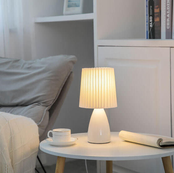 Nordic Vintage Glass Base Pleated Shade Table Lamp for Living Room
