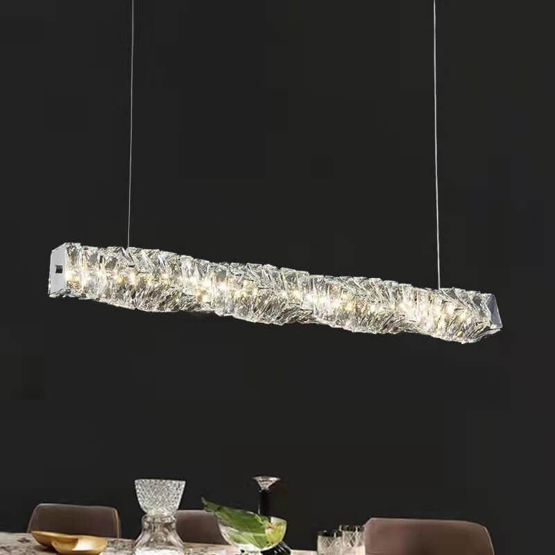 Sleek Silver Linear Crystal LED Chandelier Pendant for Dining Room Decor
