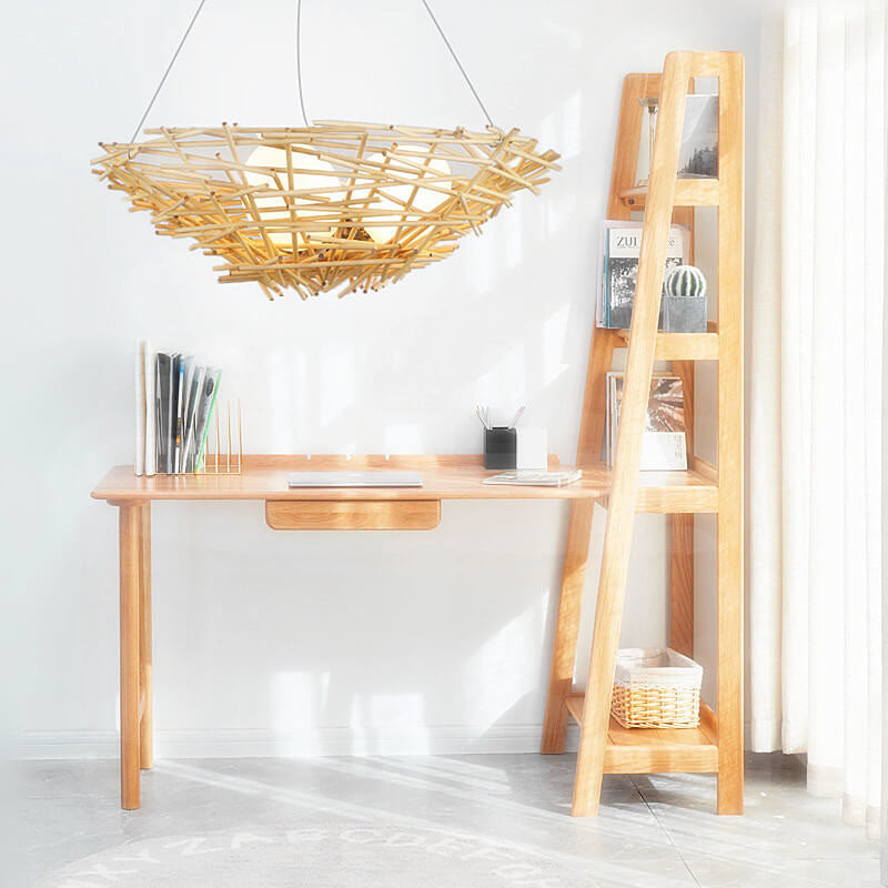 Natural Rattan Weaving Bird Nest 3-Light Chandelier for Boho Home Decor