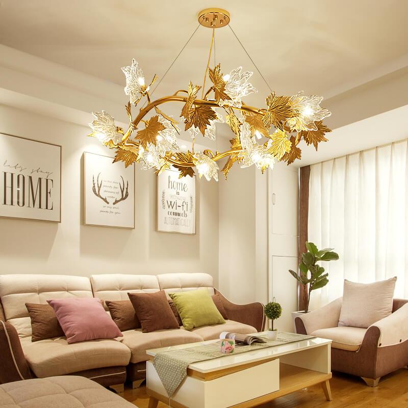 Modern Maple Leaf Glass Aluminum Chandelier for Dining Room Elegance