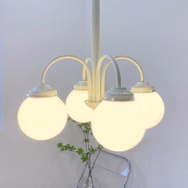 Retro Milky White Glass Orb Chandelier Fixture for Elegant Dining Spaces