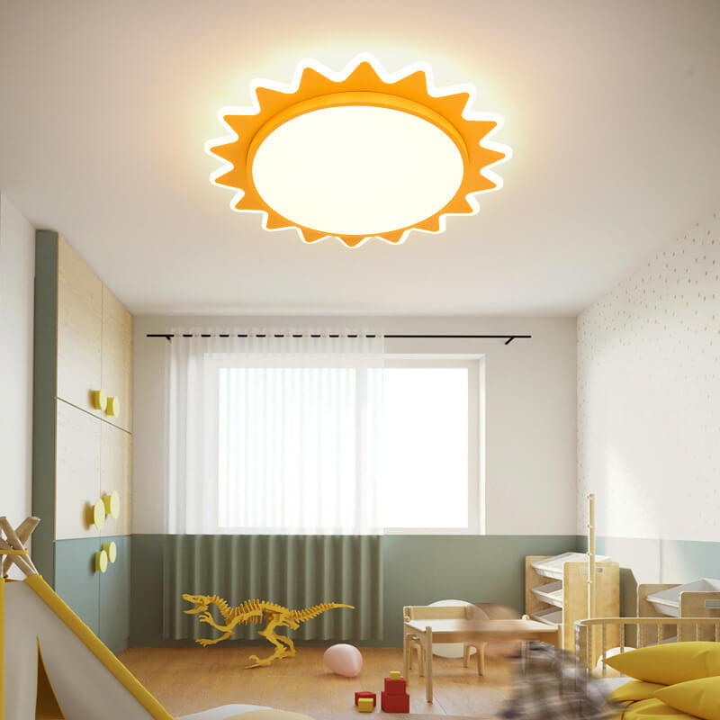 Playful Yellow Cartoon Sun LED Flush Mount Ceiling Light for Kids' Room