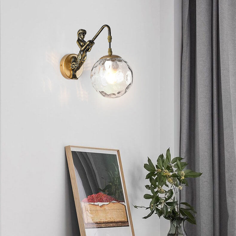 Antique Coastal Mermaid Wall Sconce Light Fixture in Rustic Gray Finish