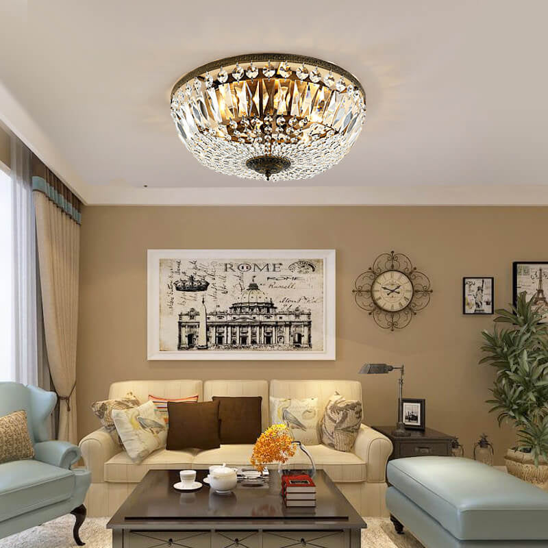 Antique Round Crystal Flush Mount Ceiling Light for Elegant Living Rooms