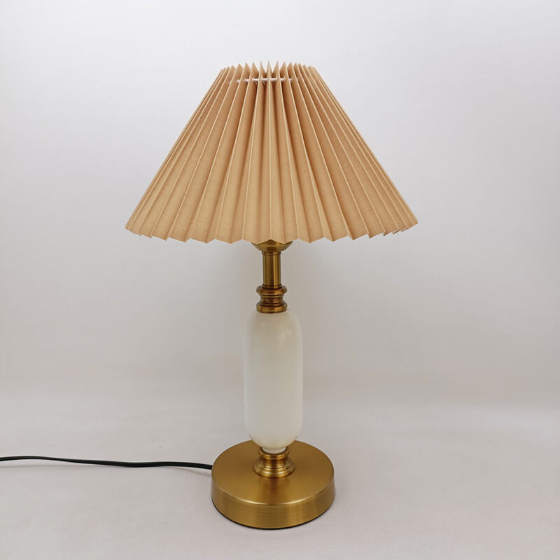 Classic French Fabric and PVC Pleated Table Lamp for Bedroom Décor