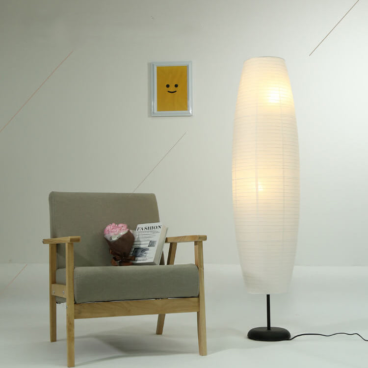 Scandi-Style White Rice Paper Column Floor Lamp for Living Room Decor