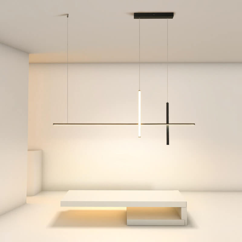 Contemporary Black Metal Long LED Chandelier Pendant for Living Room