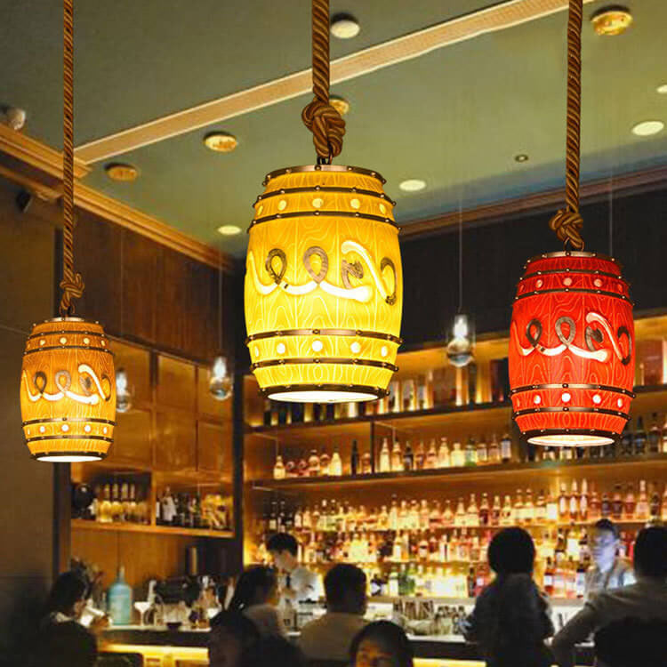 Rustic Vintage Wine Barrel Resin Pendant Light for Kitchen Dining Room