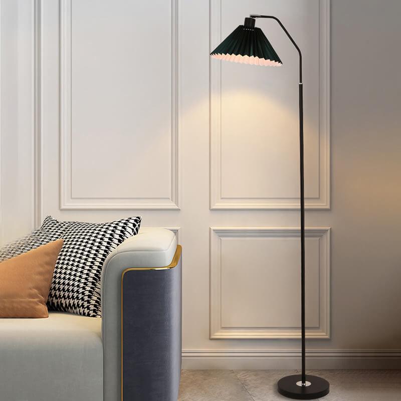 Elegant Minimalist Beige Fabric Pleated Shade Floor Lamp for Living Room