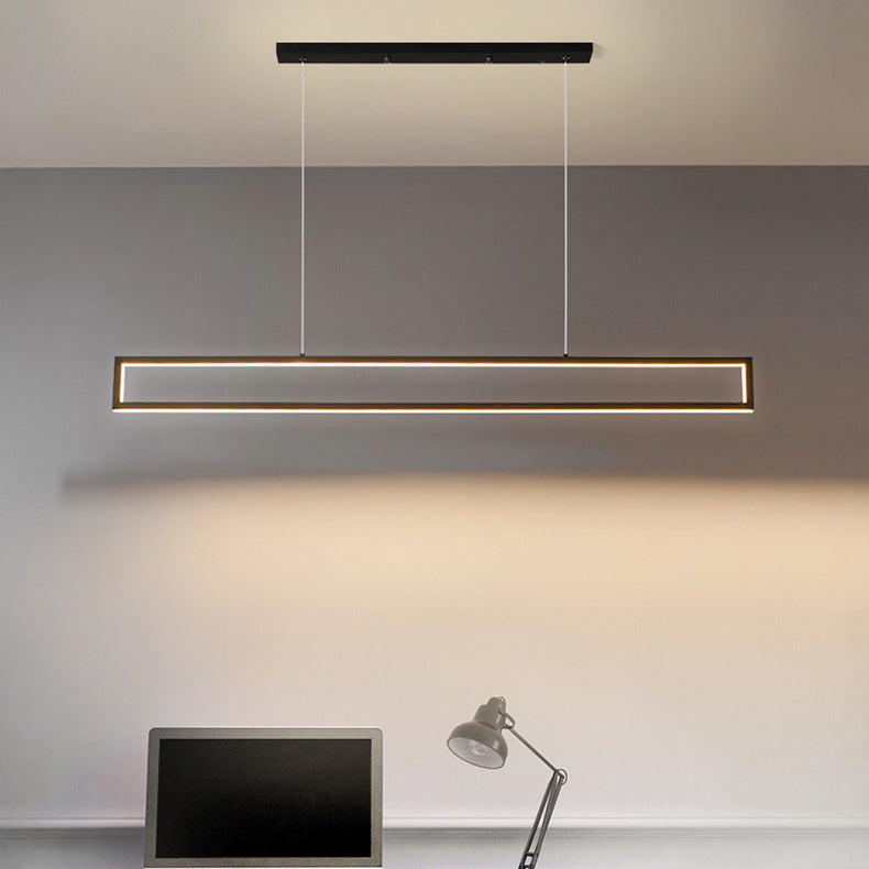 Sleek Black Metal Long LED Chandelier Pendant Light for Dining Room