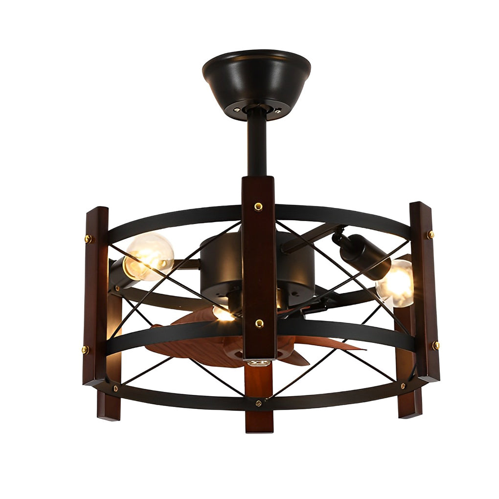 Vintage Black Metal Bladeless Ceiling Fan with Chandelier for Living Room