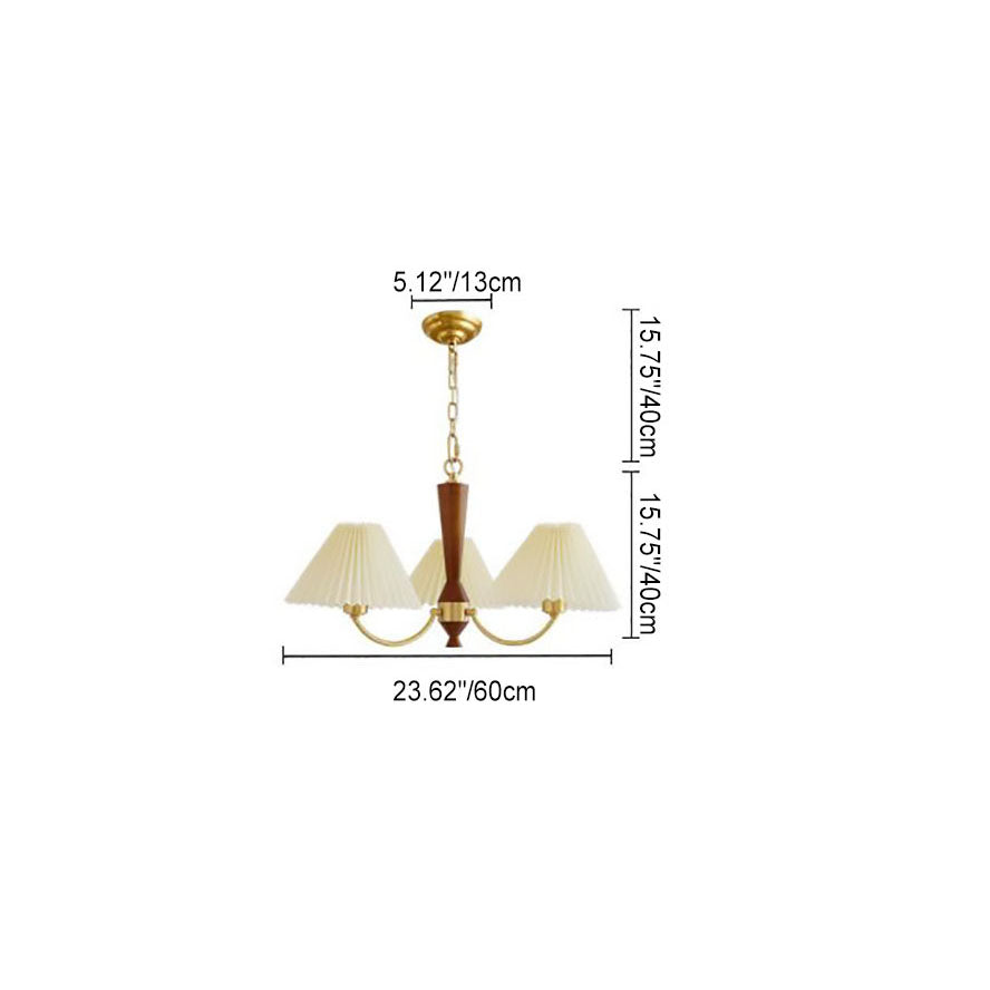 Nordic Retro Style Copper Pleated Chandelier for Living Room 3/5-Light