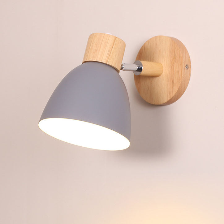 Modern Minimalist Solid Color Macaron Iron Wood Wall Sconce for Bedroom
