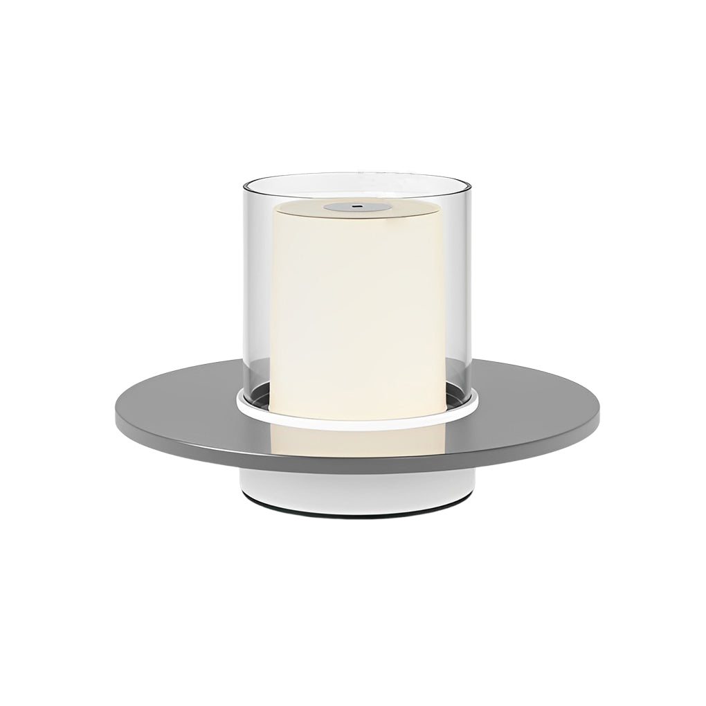 Elegant White Cordless Cylinder Table Lamp with Dish Base for Home Decor