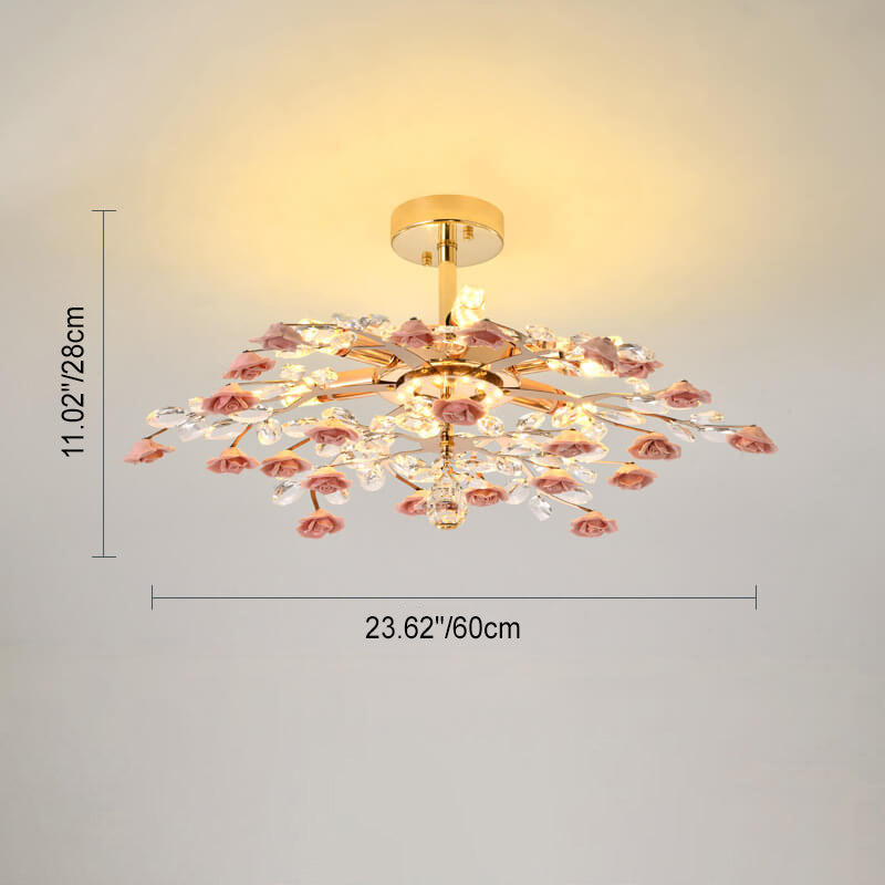 Elegant Rose Gold Iron Ceramic Crystal Chandelier for Dining Room