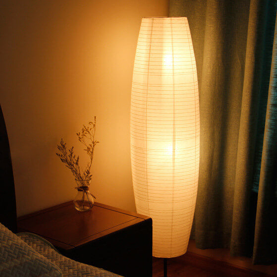 Scandi-Style White Rice Paper Column Floor Lamp for Living Room Decor
