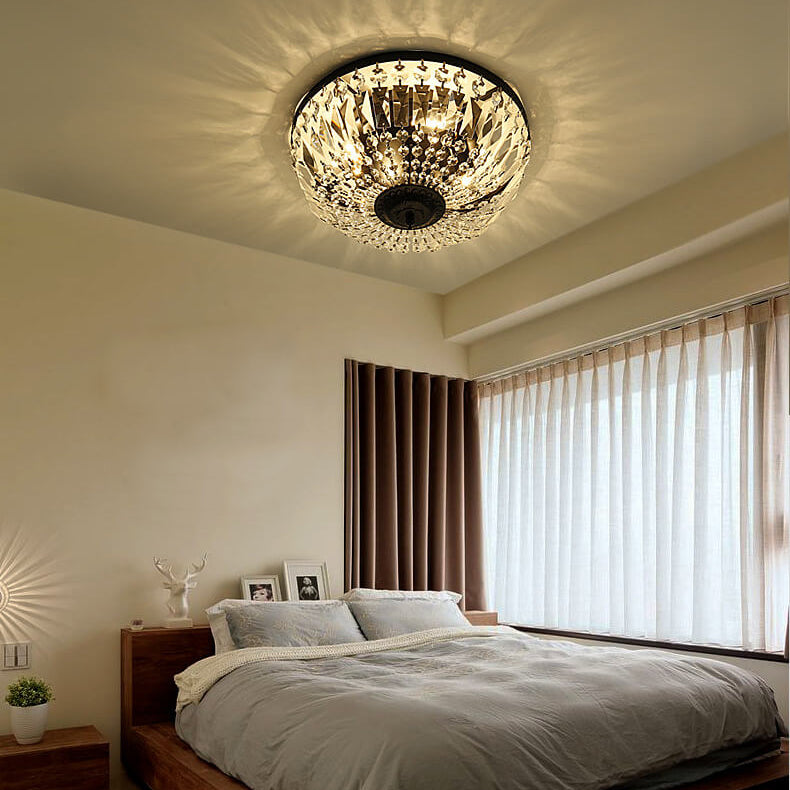 Antique Round Crystal Flush Mount Ceiling Light for Elegant Living Rooms