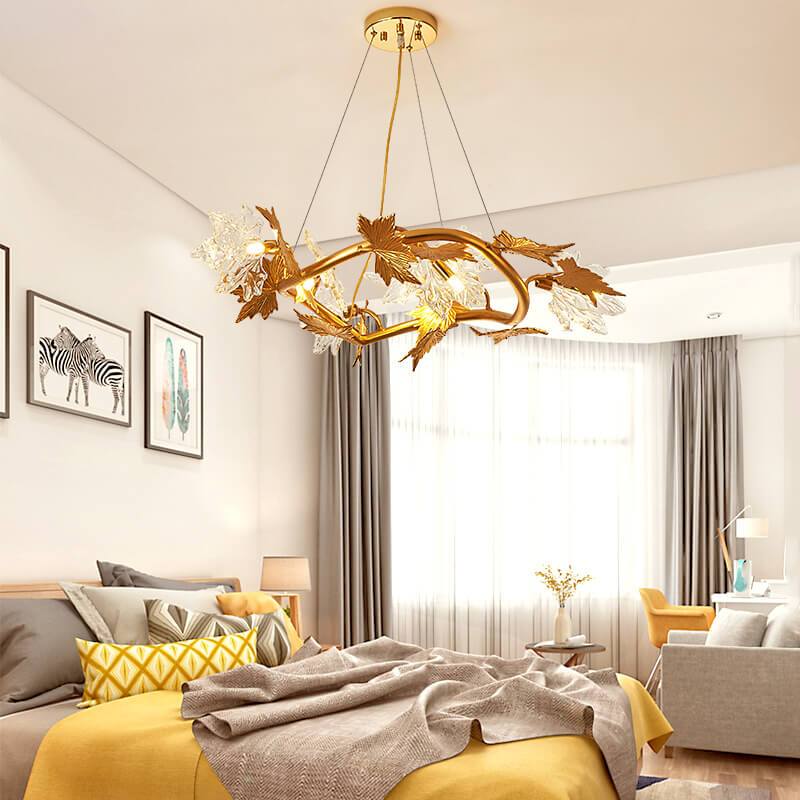 Modern Maple Leaf Glass Aluminum Chandelier for Dining Room Elegance