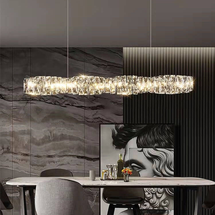 Sleek Silver Linear Crystal LED Chandelier Pendant for Dining Room Decor
