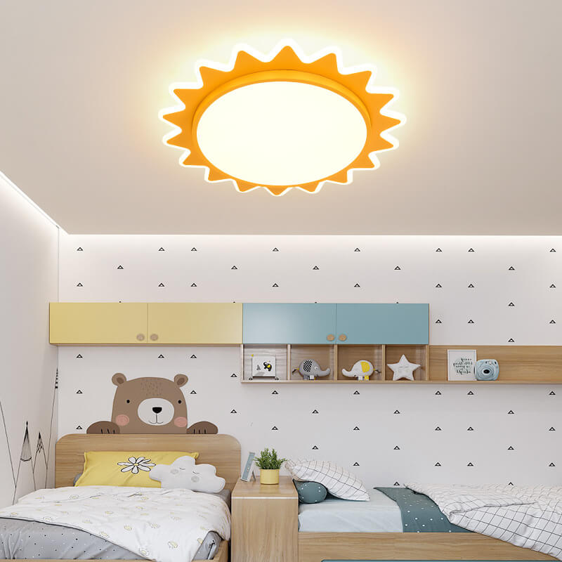 Playful Yellow Cartoon Sun LED Flush Mount Ceiling Light for Kids' Room