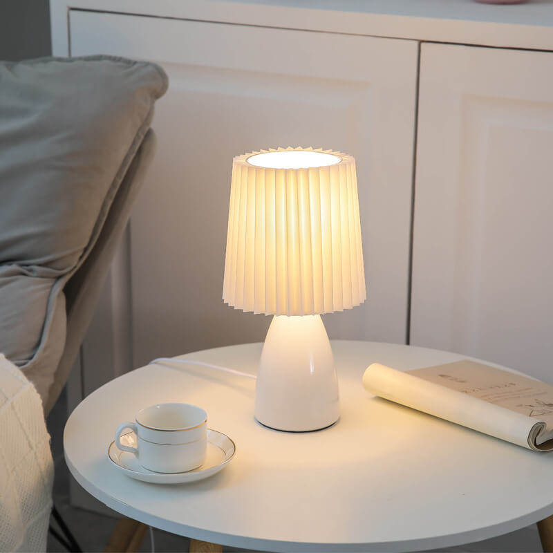 Nordic Vintage Glass Base Pleated Shade Table Lamp for Living Room