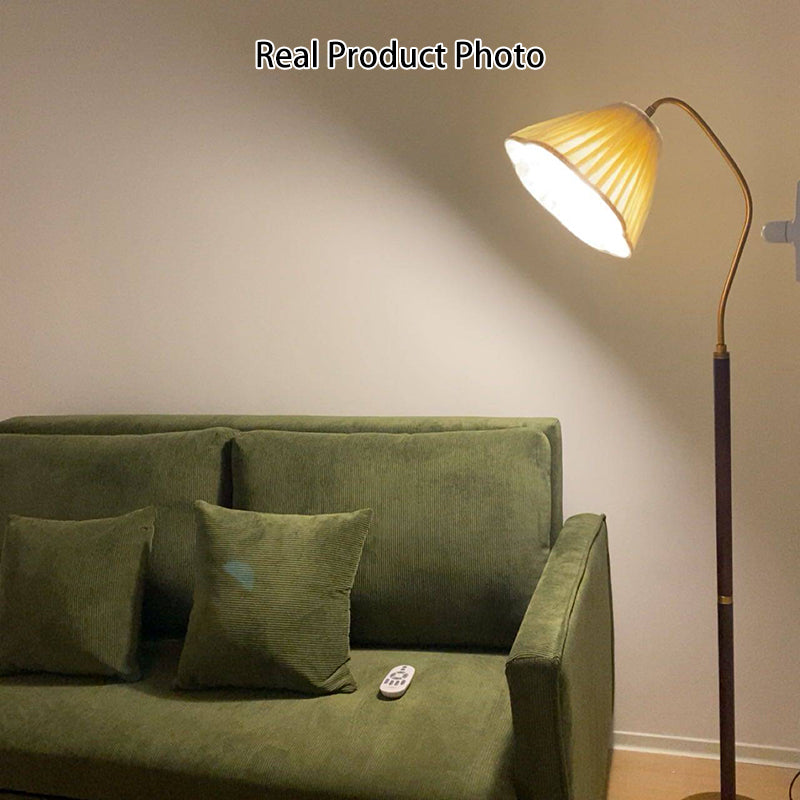Elegant Japanese Vintage Flower Design Solid Wood Floor Lamp for Living Room