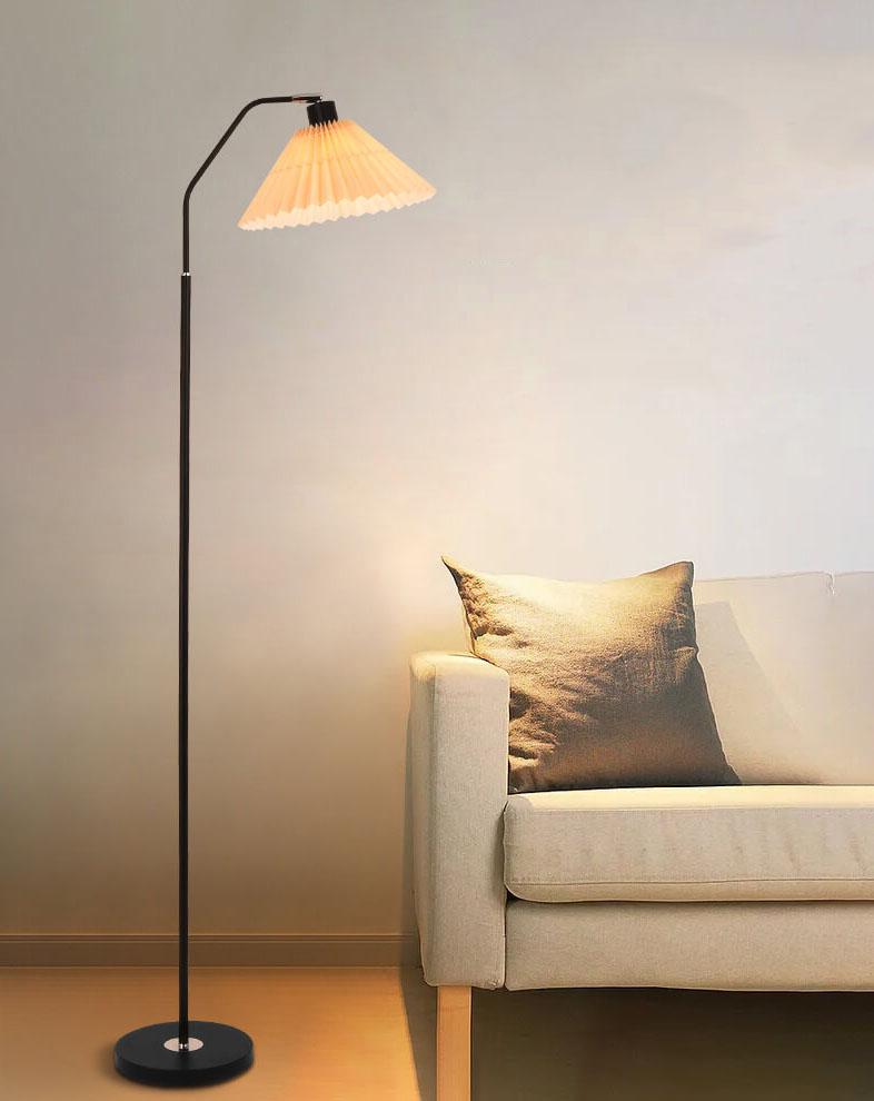 Elegant Minimalist Beige Fabric Pleated Shade Floor Lamp for Living Room