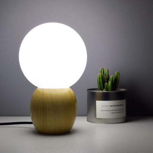 Nordic Style Solid Wood and Milk White Glass Orb 1-Light Table Lamp for Living Room