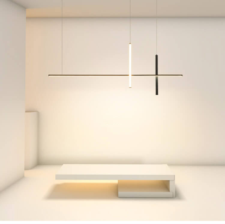 Sleek Black Metal Long Line LED Chandelier for Dining Room & Entryway