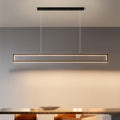 Sleek Black Metal Long LED Chandelier Pendant Light for Dining Room