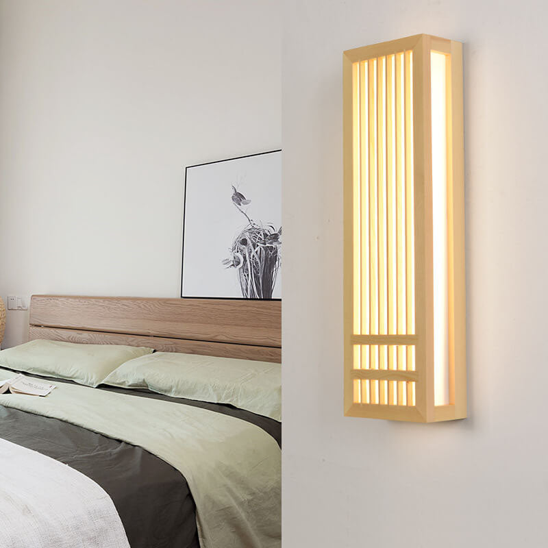 Contemporary White Wood and Acrylic Rectangular LED Wall Sconce for Living Room