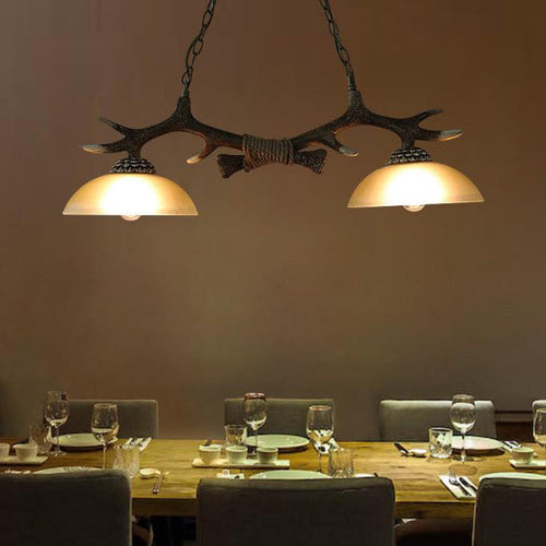Antler-Inspired Vintage Resin Glass Bowl 2-Light Chandelier for Rustic Decor