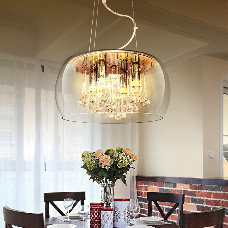 Modern Clear Glass Crystal Pendant Chandelier for Dining Room & Living Room