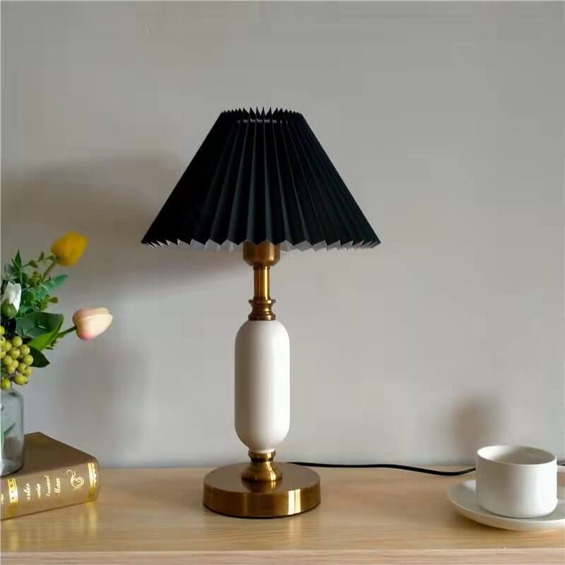 Classic French Fabric and PVC Pleated Table Lamp for Bedroom Décor