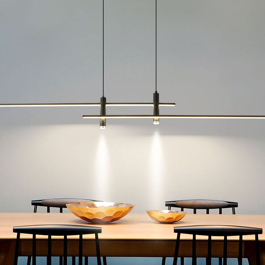 Sleek Black Long Line LED Chandelier for Contemporary Dining Rooms