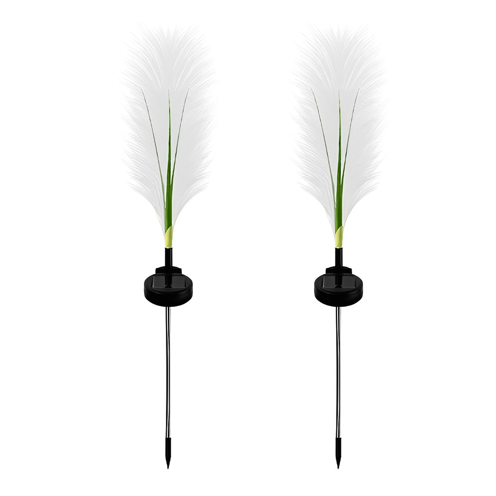 Set of 2 Solar-Powered Hairy Reed LED Lawn Lamps for Patio Garden