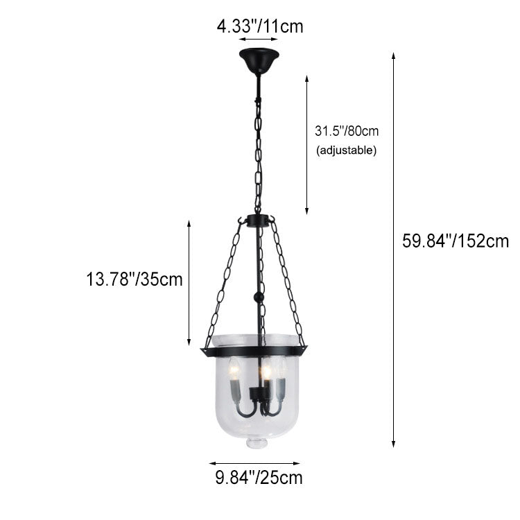 Rustic Iron 3-Light Round Glass Bucket Candelabra Chandelier for Living Room