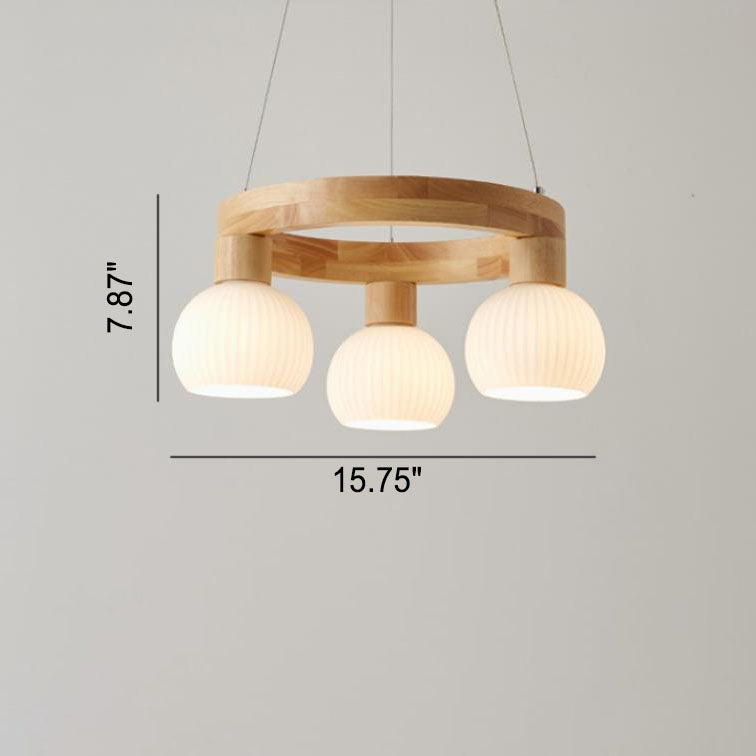 Rustic Japanese Style Textured Glass Globe Chandelier for Living Room