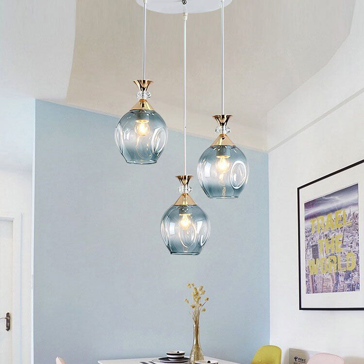 Nordic Gradient Glass Orb 1/3 Light Chandelier for Modern Living Room