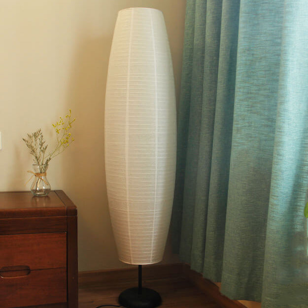 Scandi-Style White Rice Paper Column Floor Lamp for Living Room Decor