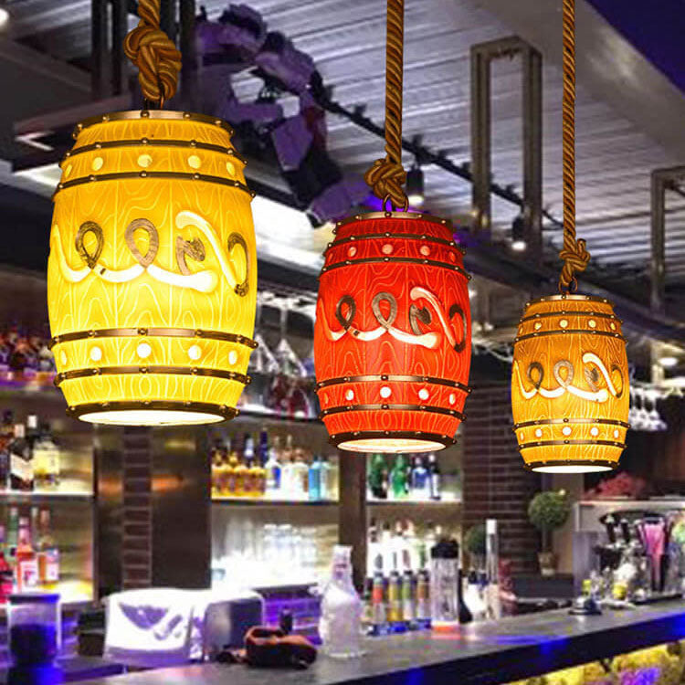 Rustic Vintage Wine Barrel Resin Pendant Light for Kitchen Dining Room