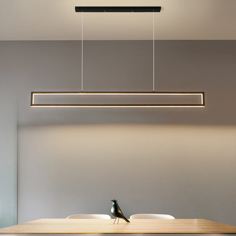 Sleek Black Metal Long LED Chandelier Pendant Light for Dining Room