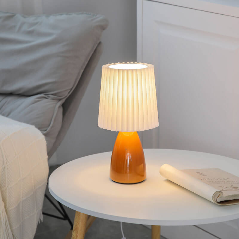 Nordic Vintage Glass Base Pleated Shade Table Lamp for Living Room
