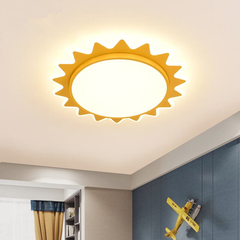 Playful Yellow Cartoon Sun LED Flush Mount Ceiling Light for Kids' Room