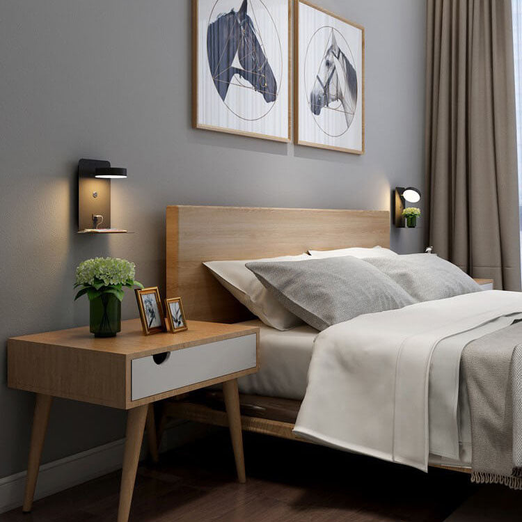 Contemporary Black Iron Square LED Wall Sconce Lamp for Bedroom & Hallway